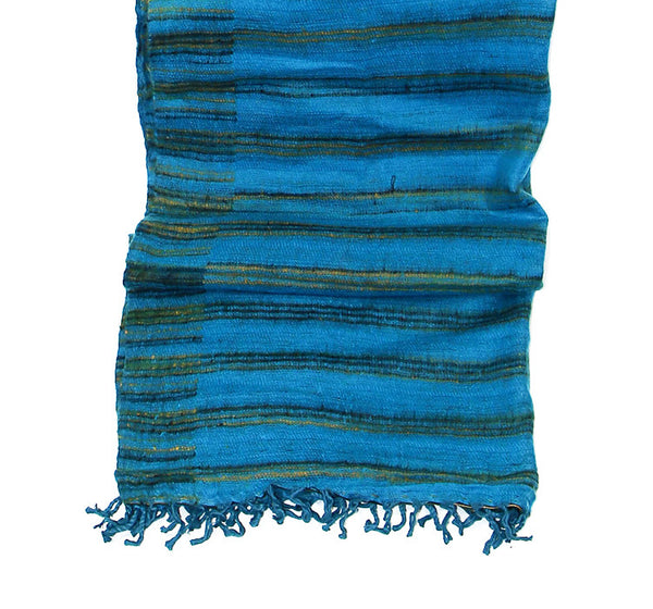 Yak Wool Shawl with Blue Striped Pattern