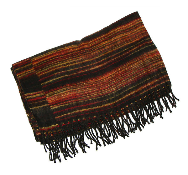 Yak Wool Shawl with Red Black And Yellow Striped Pattern Folded