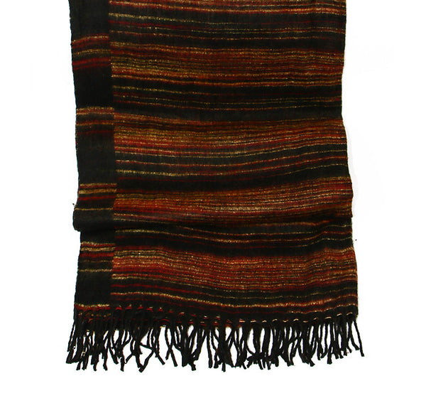 Yak Wool Shawl with Red Black and Yellow Striped Pattern