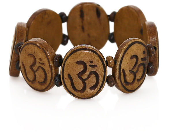 Nepalese Yoga Bracelet featuring Carved Om Symbol Oval Beads