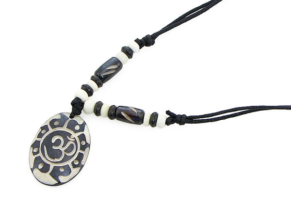 Yoga Necklace with Carved Sun and Om Symbol Pendant