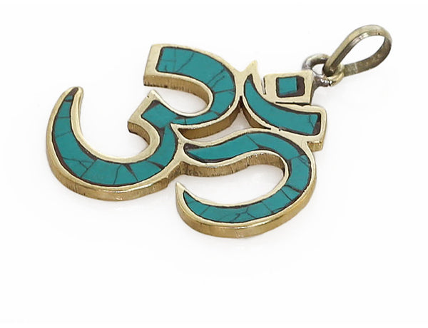 Yoga Pendant Turquoise and Brass Om Symbol Side View