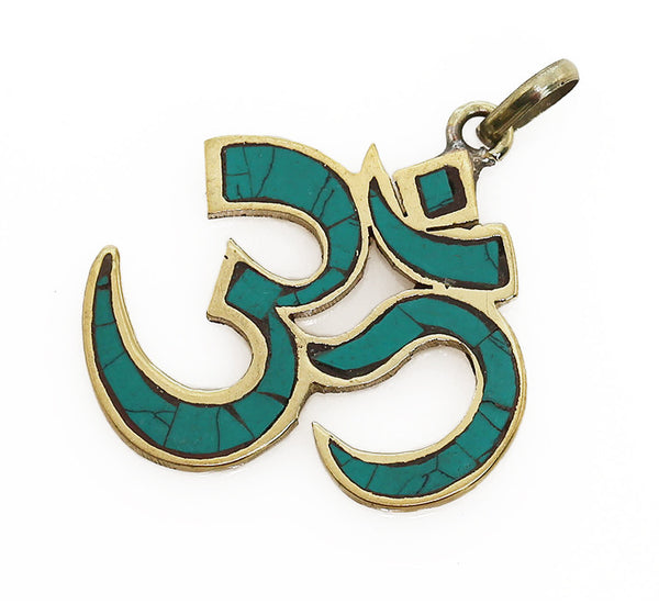 Yoga Pendant Turquoise and Brass Om Symbol