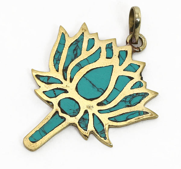 Yoga Pendant with Turquoise Lotus In Brass