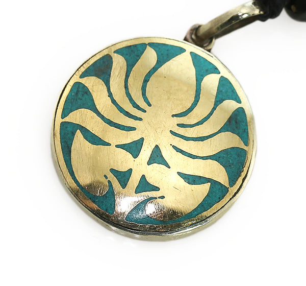 Yoga Pendant with Turquoise and Brass Lotus Design